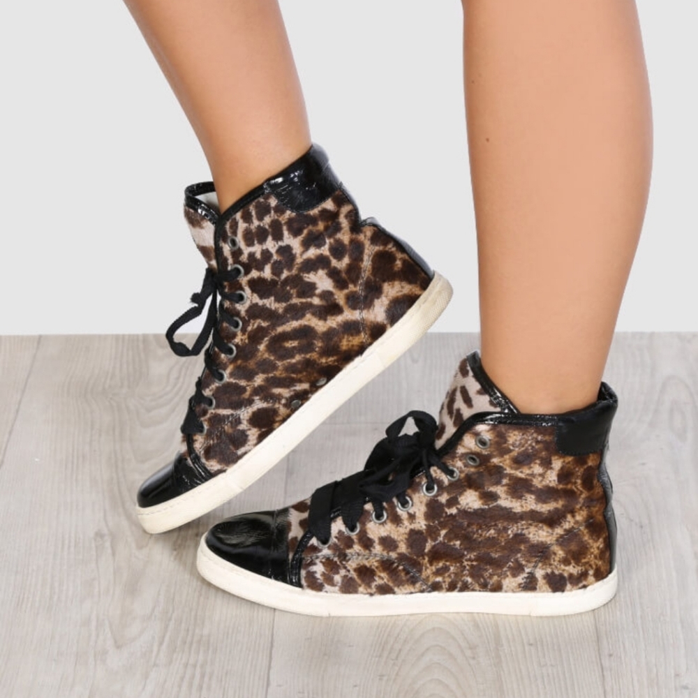 Lanvin Sophia Leopard Pony Hair Hightop Sneakers Sz 38